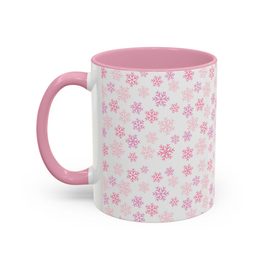 Christmas Snowflake Mug — Pink Holiday Ceramic Coffee Cup (11oz/15oz)
